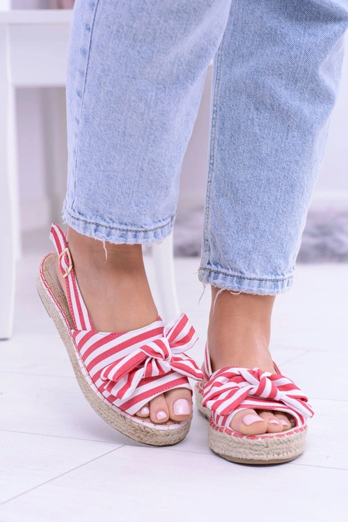Czerwone Damskie Sandały Espadryle Kokardy Buni