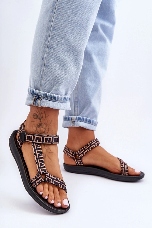 Damskie Satynowe Sportowe Sandały Czarno-Beżowe Victory