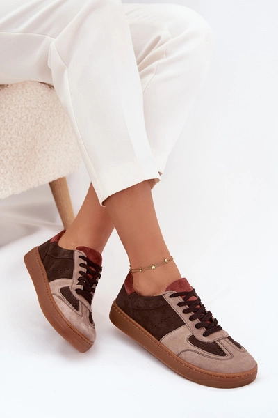 Skórzane Zamszowe Sneakersy Barefoot Damskie Zazoo N1277 Brązowe