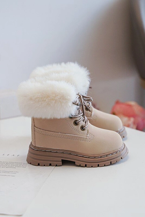 Dziecięce Trapery Botki Na Suwak z Futerkiem Beżowe Gerande