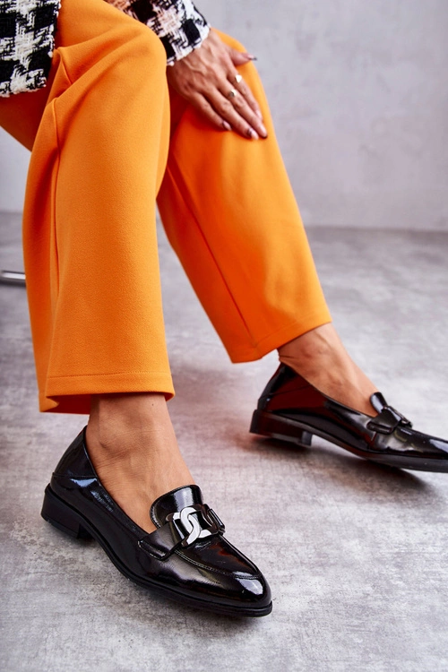 Modne Lakierowane Półbuty Loafery Czarne Trine