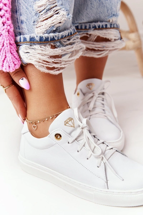 Damskie Skórzane Tenisówki Białe Nicole 2640