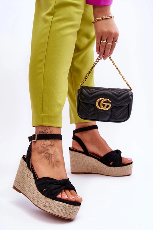 Sandały Damskie Na Koturnie Czarne Kendall