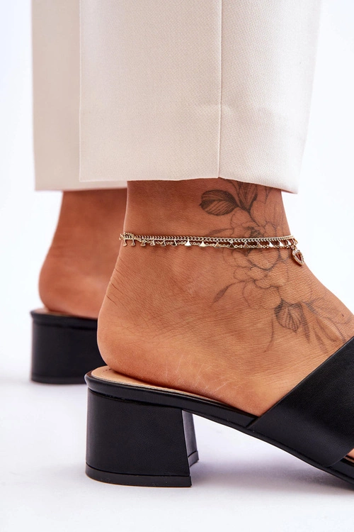 Klasyczne Skórzane Klapki Na Niskim Obcasie Czarne Miley