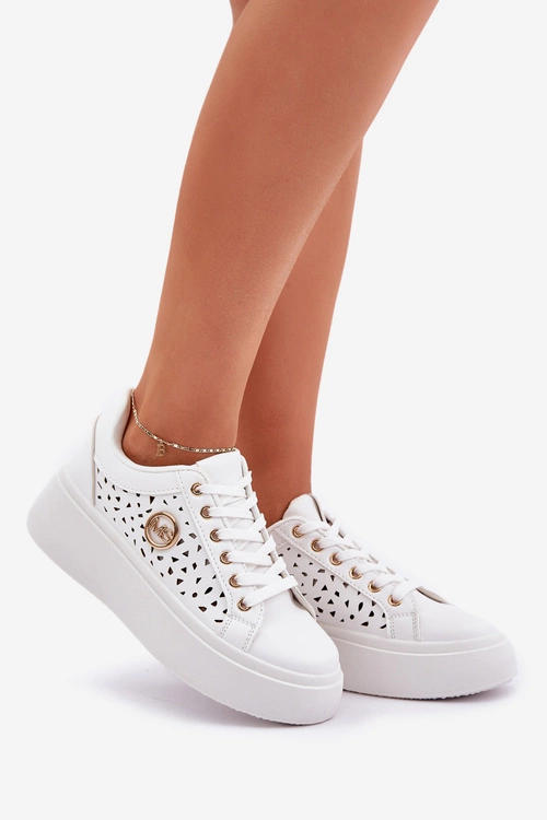 Ażurowe Sneakersy Ze Złotym Detalem Białe Cassildi