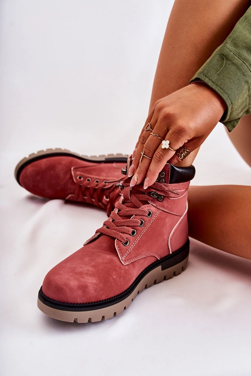 Skórzane Botki Na Platformie Czerwone Ressa