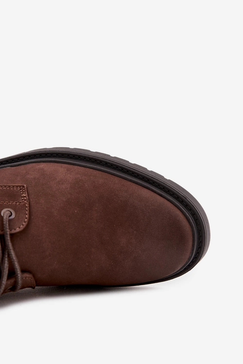 Skórzane Ocieplane Botki Męskie Na Zamek Big Star OO174149 Czekoladowe