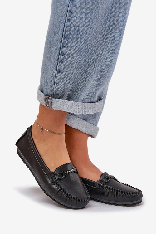 Płaskie Skórzane Mokasyny Z Ozdobą S.Barski LR51-547 Czarne