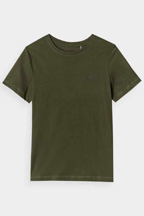 Chłopięcy T-shirt Gładki Bawełniany Khaki 4F 4FJWMM00TTSHM1626-43S