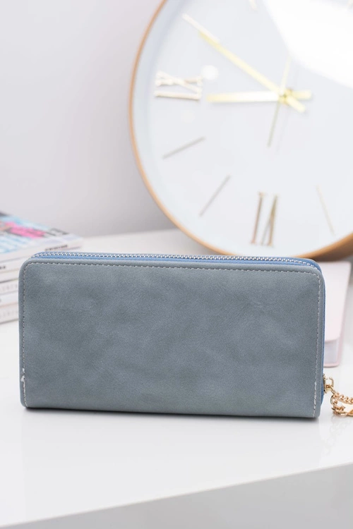 Damski Błękitny Duży Portfel z Frędzlem Brelok