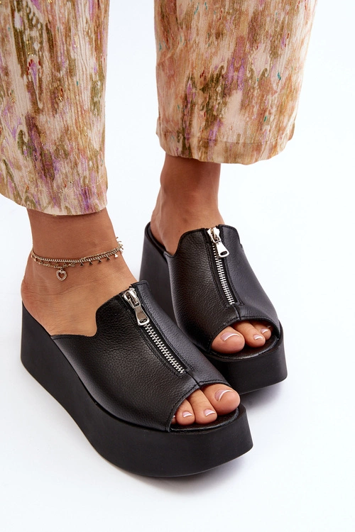 Zazoo 2916 Damskie Klapki Na Masywnej Platformie Z Suwakiem Czarne