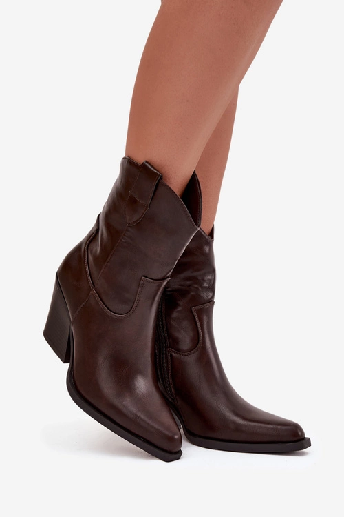 Botki Kowbojki Damskie Eko Skórzane Na Słupku Czekoladowe Sorelia