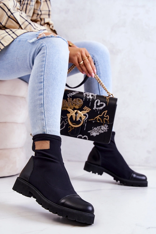 Materiałowe Botki Wsuwane Nicole Czarne 2705