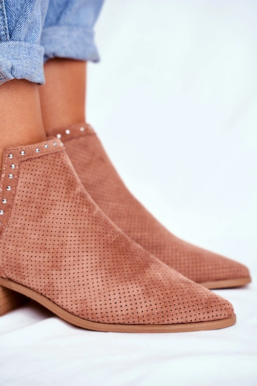 Botki Damskie Na Słupku Zamszowe Ażurowe Różowe Margate