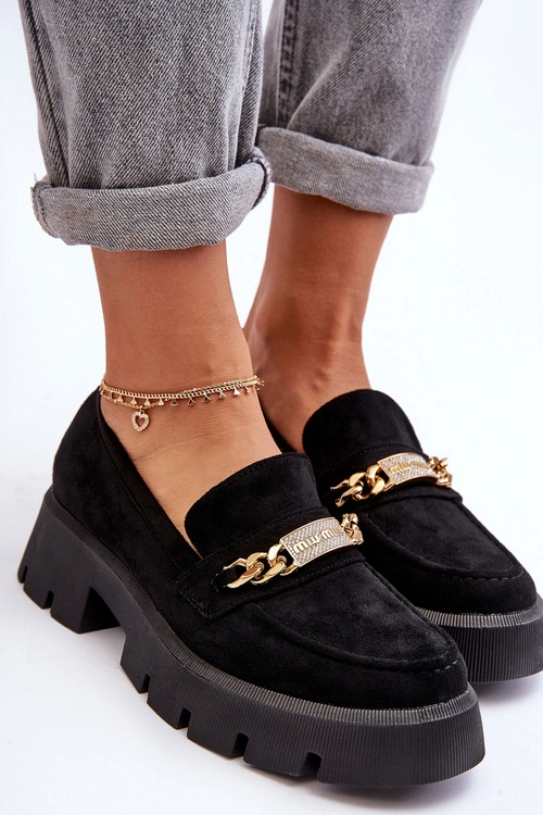 Klasyczne Zamszowe Mokasyny Na Masywnej Platformie Czarne Catch Me!
