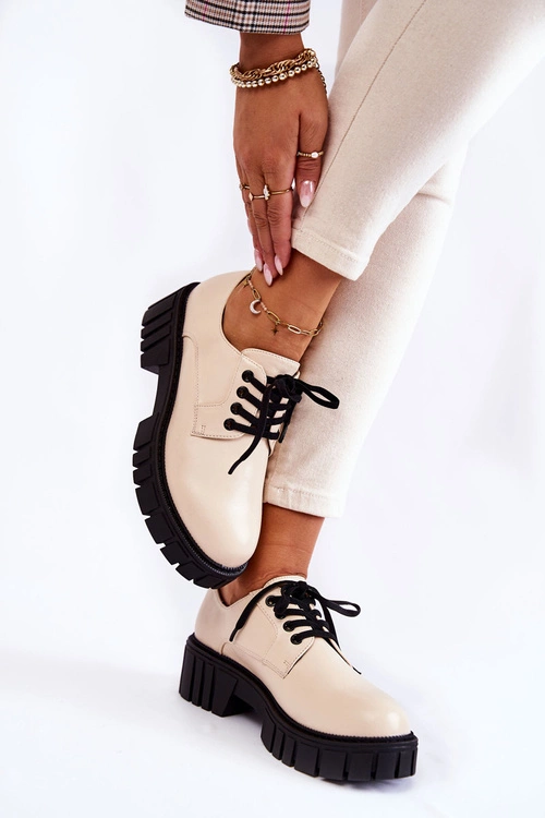 Modne Skórzane Półbuty La.Fi 210013BE-PU Beżowe