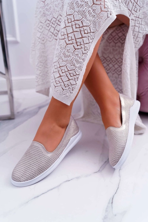 Damskie Półbuty Wsuwane Skórzane Lordsy Złote Lordi