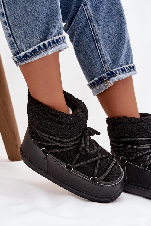 Śniegowce Damskie Z Futerkiem Typu Baranek Wiązane Czarne Belira