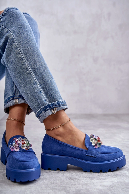 Damskie Zamszowe Półbuty Z Ozdobą Niebieskie Britt