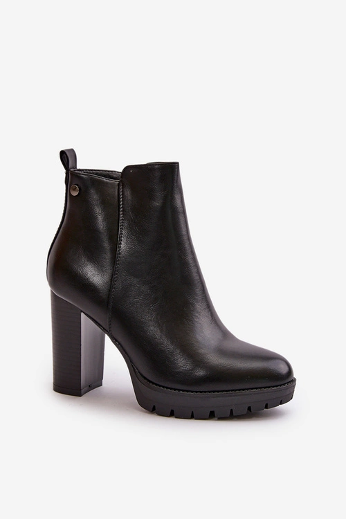 Botki Damskie Ocieplane Na Wysokim Słupku Zapinane Na Zamek Czarne Bioria