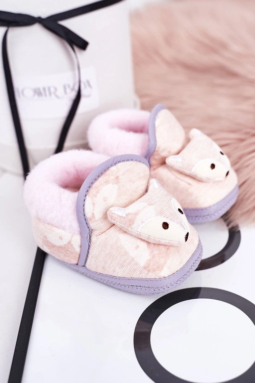 Dziecięce Papcie Na Gumce Z Liskiem Różowe Leo