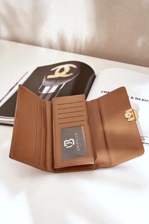 Eko Skórzany Gładki Portfel Damski Ciemnobeżowy Erolia