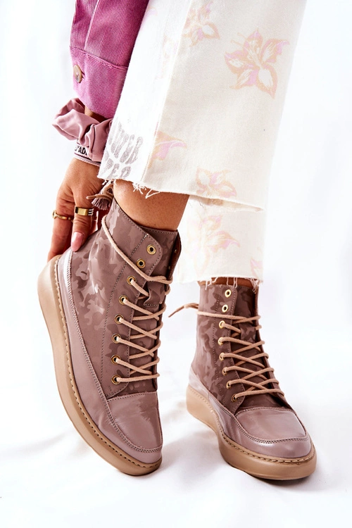 Sportowe Skórzane Buty Lewski 3034 Beżowe Moro