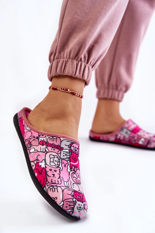 Domowe Klapki Papcie W Koty Inblu GF-12-023 Różowe