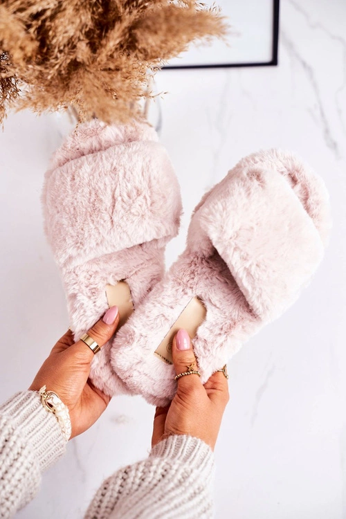 Damskie Klapki Papcie Futrzane Beżowe Cold Days