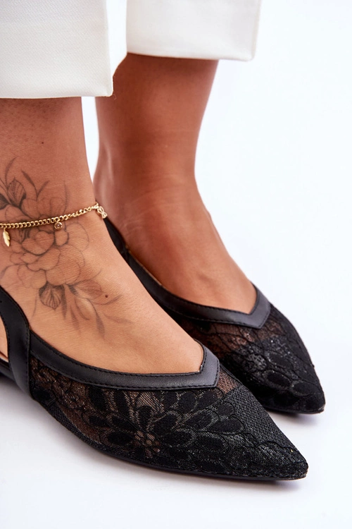 Damskie Baleriny W Kwiaty Czarne Adore