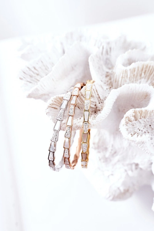 Bransoletka Stalowa Z Cyrkoniami I Perłą Srebrna