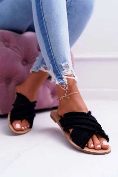 Klapki Damskie Materiałowe Vices 7269 Czarne Jamen