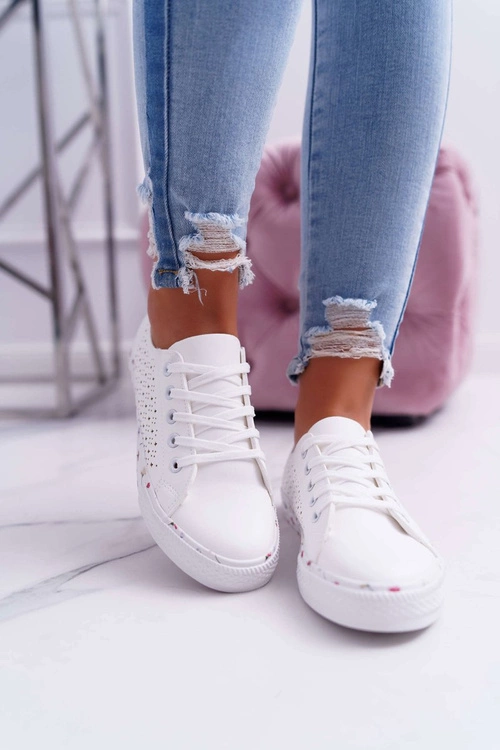 Damskie Trampki W Kwiaty Ażurowe Białe Loriann