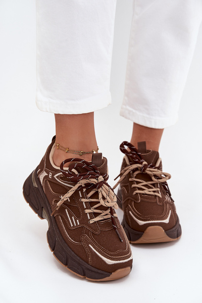 Buty Sportowe Sneakersy Damskie Z Podwójnym Sznurowaniem Czekoladowe Annelie