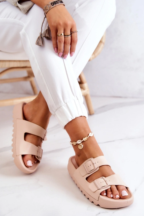 Gumowe Klapki Na Platformie Beżowe Westie