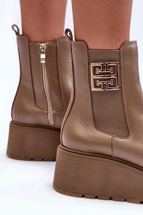 Damskie Skórzane Botki Na Masywnej Platformie Ciemnobeżowe Lemar Savira