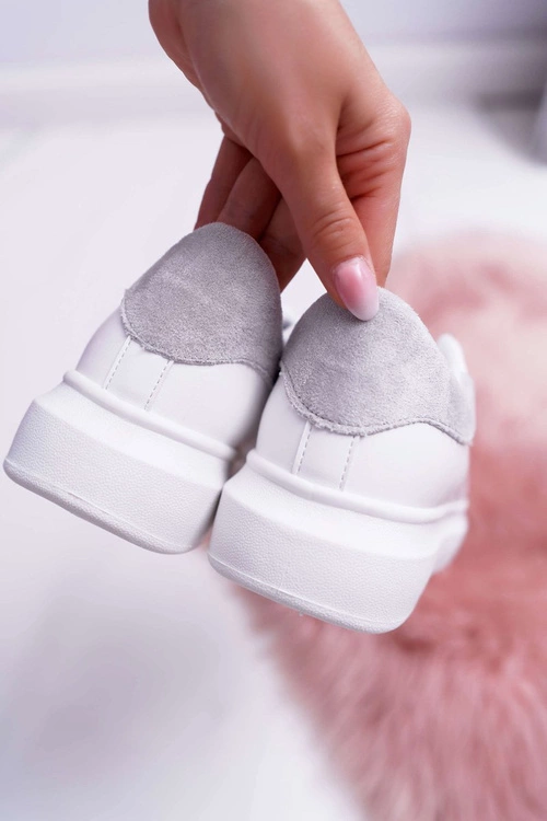 Sportowe Damskie Buty Gruba Podeszwa Białe Szare Skirt