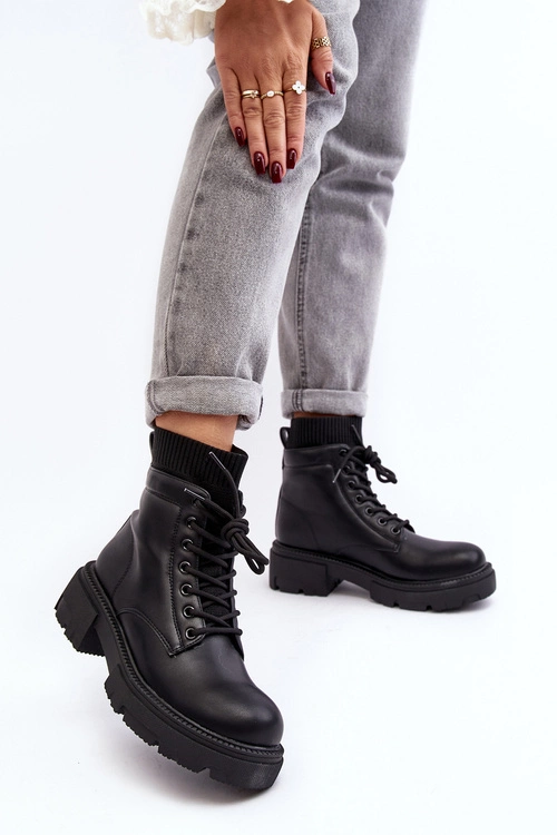 Trapery Botki Damskie Ze Skarpetą Czarne Rivella