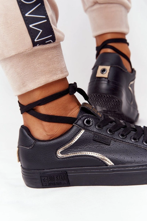 Damskie Skórzane Tenisówki BIG STAR HH274078 Czarno-Złote