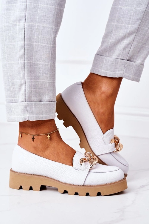 Skórzane Mokasyny Lewski Shoes 3040 Białe