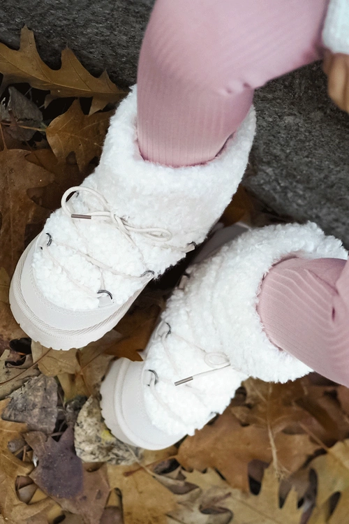 Ciepłe Botki Śniegowce Dziecięce Wiązane Beżowe Asija