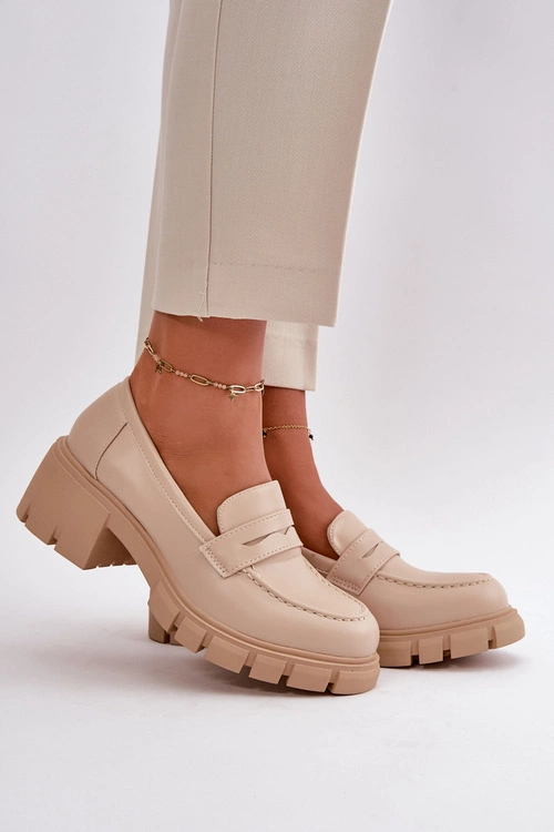 Damskie Półbuty Na Niskim Obcasie Z Eko Skóry Beżowe Menloa