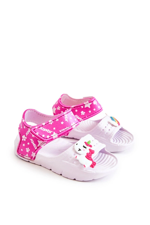 Dziecięce Lekkie Sandały Z Ozdobami Biało-Różowe Trusty