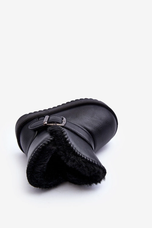 Dziecięce Eko Skórzane Śniegowce Z Paskiem Czarne Orinor