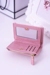 Mały Portfel Damski Pudrowy Róż Złoty Zamek