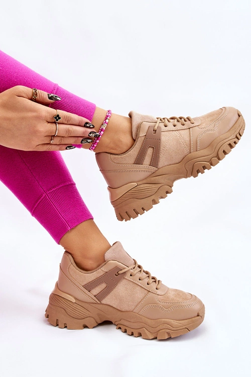 Modne Buty Sportowe Sneakersy Beżowe Frezio