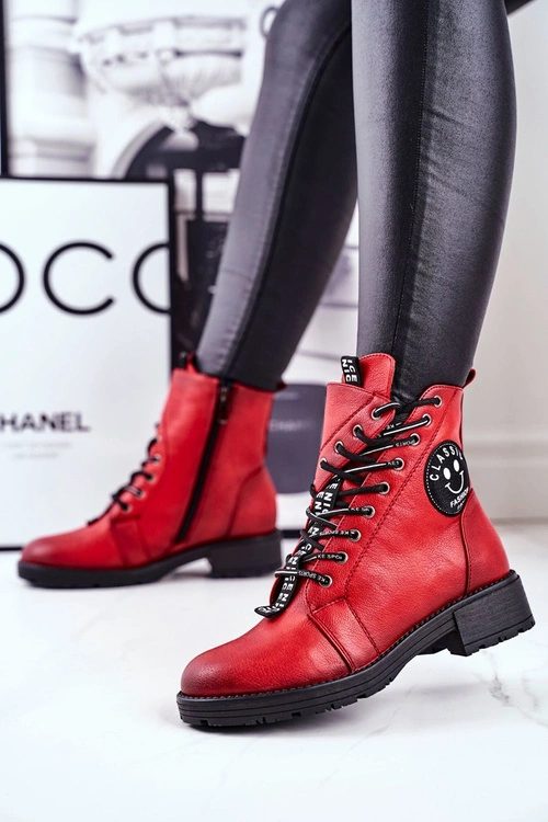 Botki Damskie Ocieplane Czerwone Aspen