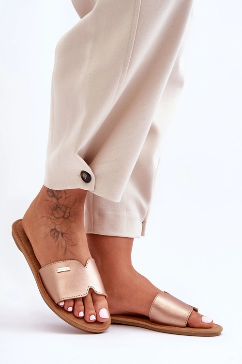 Damskie Wygodne Klapki Na Płaskim Obcasie Różowe Złoto Coraline