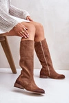 Zamszowe Kozaki Damskie Do Połowy Łydki Na Zamek Lewski 3616 Brązowe