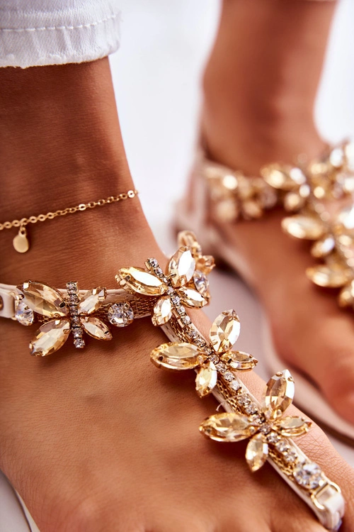 Modne Sandały Japonki Z Motylami Jasnobeżowe Jennissa